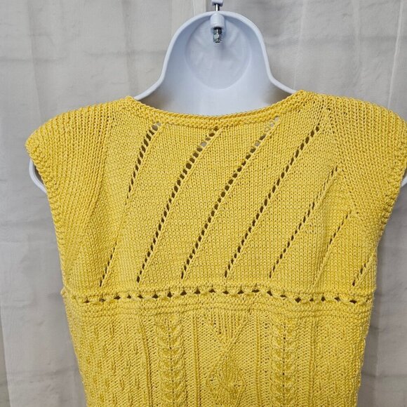 Artesanias Pachama Sweater Handmade Yellow Peruvian Cable Knit Sleeveless S - Picture 7 of 10